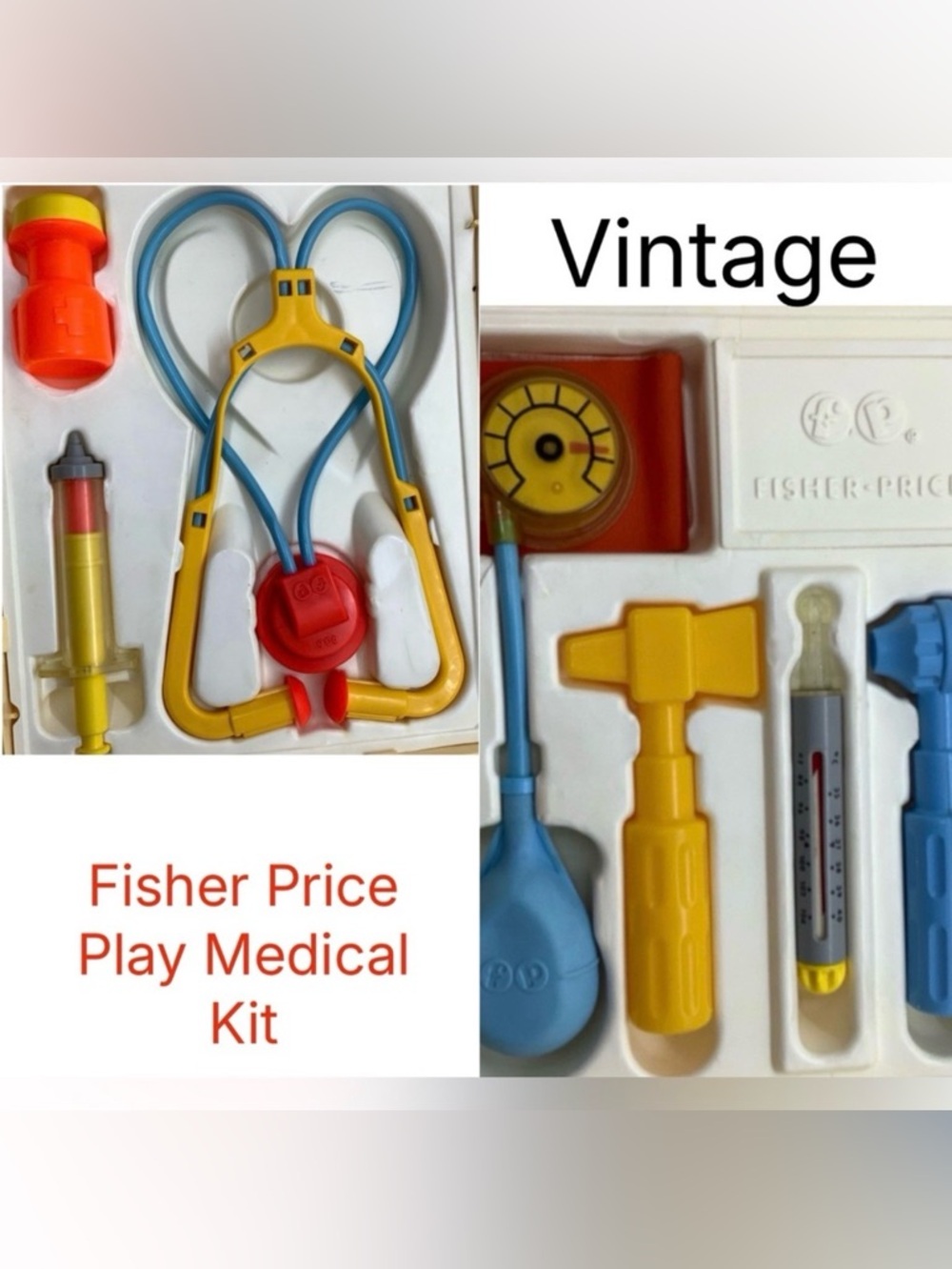 Vintage Fisher Price Pretend Play Medical Kit Case and Original Tools 🩺READ